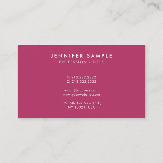 Elegant Rich Maroon Red Modern Minimalistische Vor Visitenkarte (Rückseite)