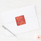 Elegant Rich Red Damask Schimmerender Glamour Quadratischer Aufkleber (Umschlag)