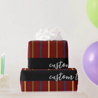 ELEGANT RICH RED VERTICAL STRIPE LINES SCRIPT TEXT GESCHENKPAPIER