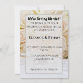 Elegant Rings & Cream Rose Bouquet Wedding Einladung (Vorderseite)