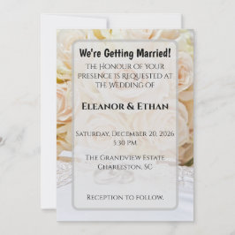 Elegant Rings & Cream Rose Bouquet Wedding  Einladung