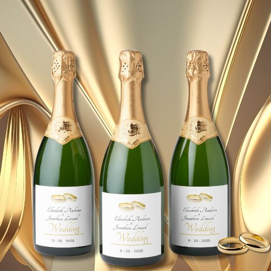Elegant Rings Simple Wedding Schaumweinetikett