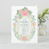 Elegant Rococo Floral Bridal Shower QR code  Einladung (Stehend Vorderseite)
