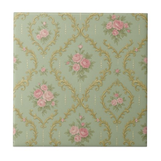 Elegant Rococo Floral Pattern in Soft Pastels Fliese (Vorderseite)