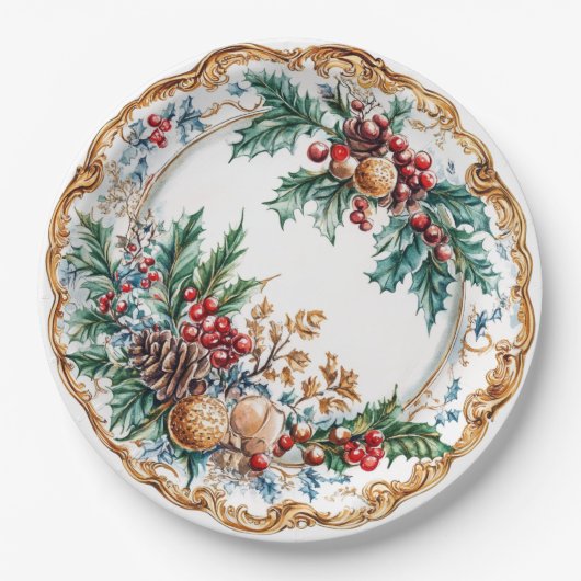 Elegant Rococo Foliage Holiday Dining  Pappteller (Vorderseite)