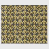 Elegant Rococo Revival Gold & Charcoal Baroque Geschenkpapier (Flach)