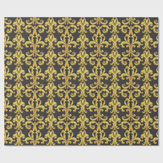 Elegant Rococo Revival Gold & Charcoal Baroque Geschenkpapier (Flach)