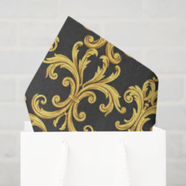 Elegant Rococo Revival Gold & Charcoal Baroque Seidenpapier