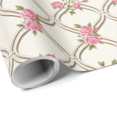 Elegant Rococo Revival Pink Floral & Beige Lattice Geschenkpapier (Rolleneckpunkt)