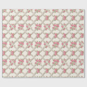 Elegant Rococo Revival Pink Floral & Beige Lattice Geschenkpapier (Flach)