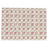 Elegant Rococo Revival Pink Floral & Beige Lattice Große Geschenktüte (Rückseite)
