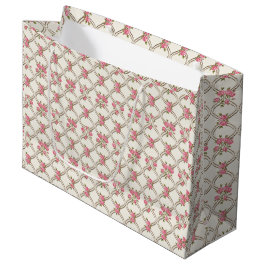 Elegant Rococo Revival Pink Floral & Beige Lattice Große Geschenktüte