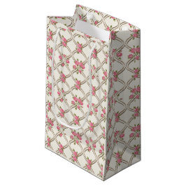 Elegant Rococo Revival Pink Floral & Beige Lattice Kleine Geschenktüte