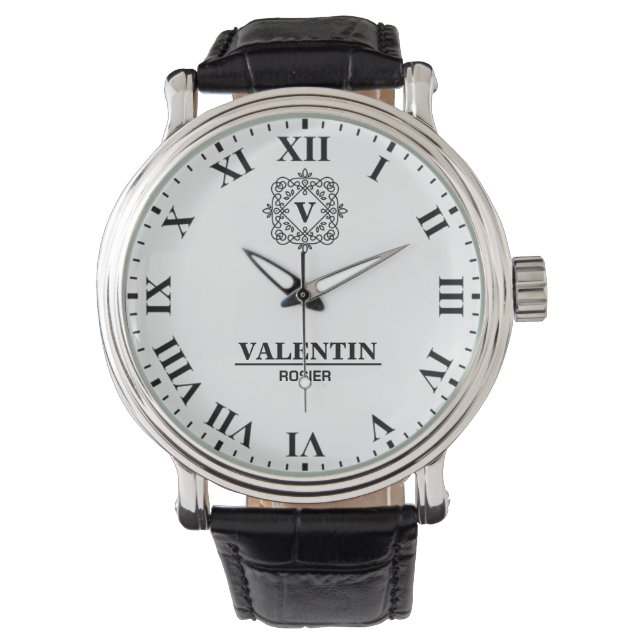 Elegant Roman Numeral luxurious monogram Armbanduhr (Vorderseite)