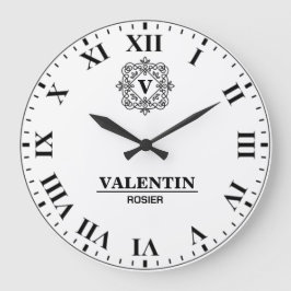 Elegant Roman Numeral luxurious monogram Große Wanduhr