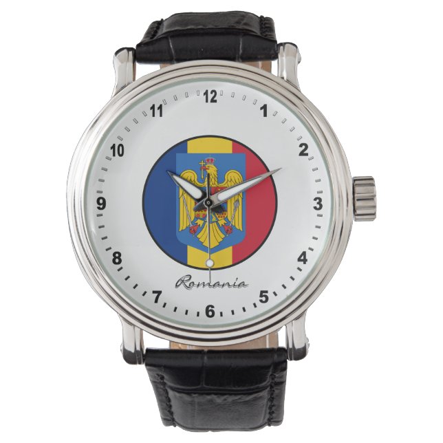 Elegant Romania Watch & Rumänische Flagge Armbanduhr (Vorderseite)