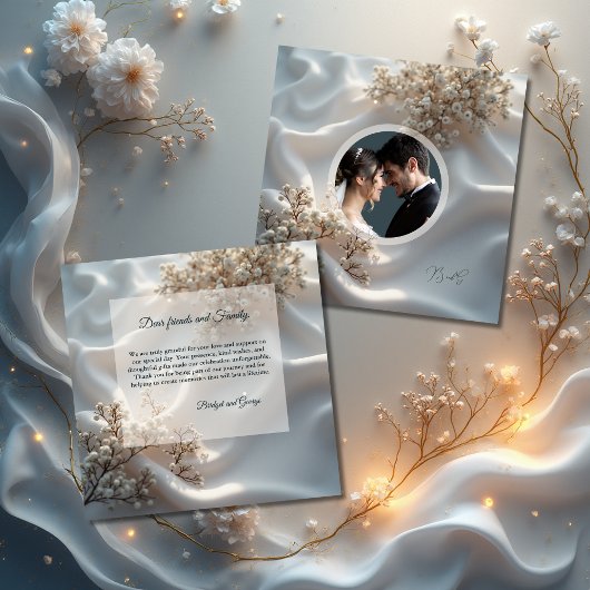 Elegant romantic babys breath floral wedding photo dankeskarte