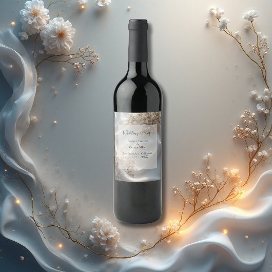 Elegant romantic babys breath floral wedding weinetikett