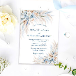 Elegant Romantic Blue Floral Boho Wedding Einladung