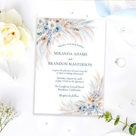 Elegant Romantic Blue Floral Boho Wedding Einladung
