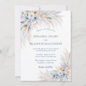 Elegant Romantic Blue Floral Boho Wedding Einladung (Vorderseite)
