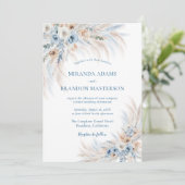 Elegant Romantic Blue Floral Boho Wedding Einladung (Stehend Vorderseite)