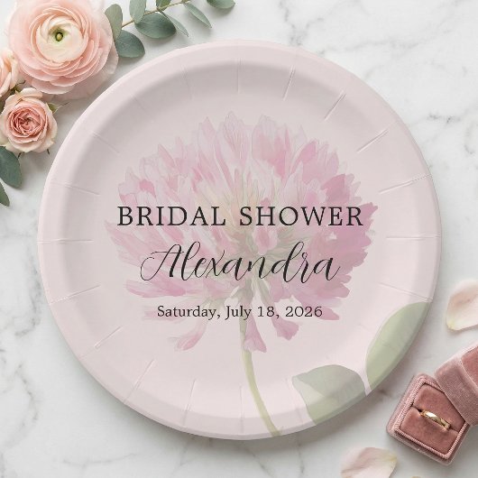 Elegant Romantic Blush Pink Floral Bridal Shower Pappteller