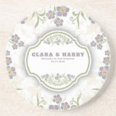 Elegant romantic calligraphy retro floral wedding getränkeuntersetzer (Vorne)