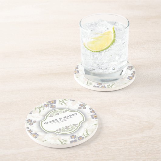 Elegant romantic calligraphy retro floral wedding getränkeuntersetzer (Seite)