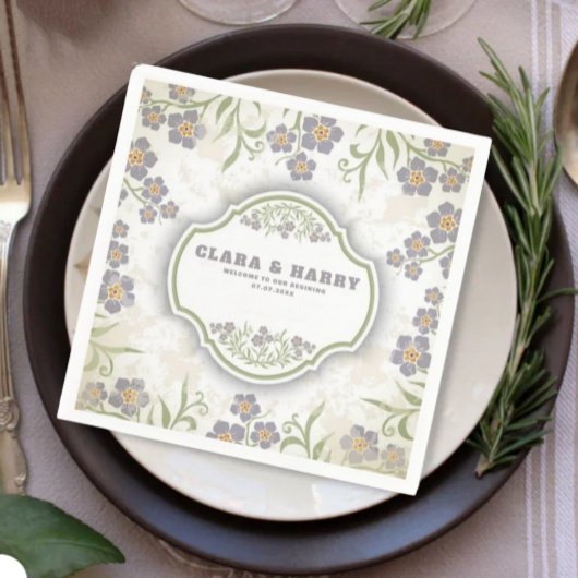 Elegant romantic calligraphy retro floral wedding  serviette