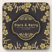 Elegant romantic champagne gold floral wedding getränkeuntersetzer (Vorderseite)