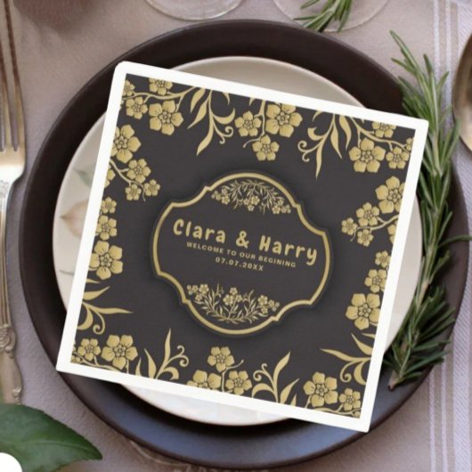 Elegant romantic champagne gold  floral wedding  serviette