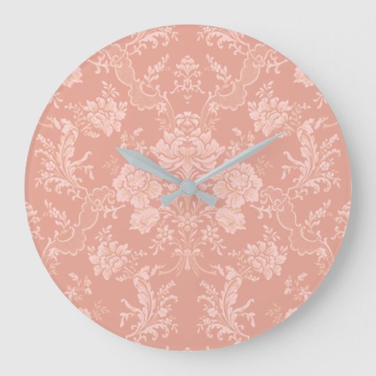 Elegant Romantic Chic Floral Damask-Peach Große Wanduhr (Vorderseite)