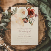 Elegant Romantic Fall Floral Red Wedding Einladung