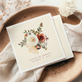 Elegant Romantic Fall Floral Red Wedding Serviette