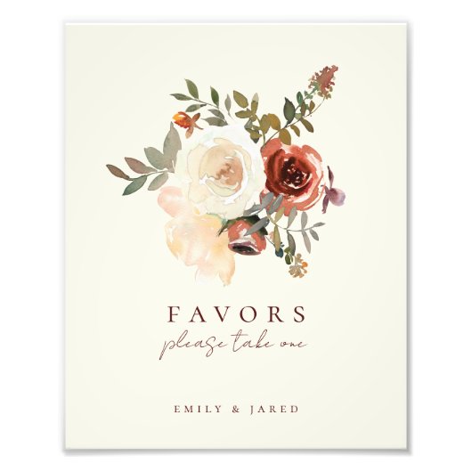 Elegant Romantic Fall Floral Wedding Favors Sign Fotodruck (Vorne)