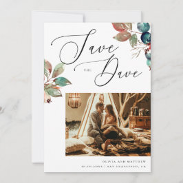 Elegant Romantic Fall Wedding | Watercolor Photo Save The Date