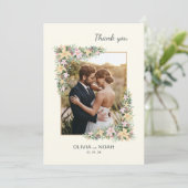 Elegant Romantic Floral Thank You Photo Save The Date (Stehend Vorderseite)