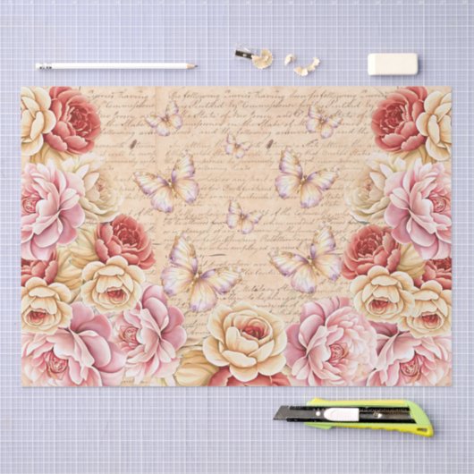 Elegant Romantic Florals & Butterflies Decoupage Seidenpapier (Handwerk)