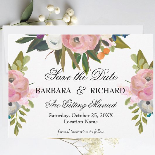 Elegant Romantic Handpainted Floral Wedding Save The Date