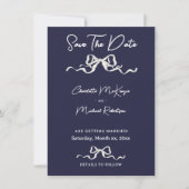 Elegant Romantic Navy Ribbon Wedding Save The Date (Vorderseite)