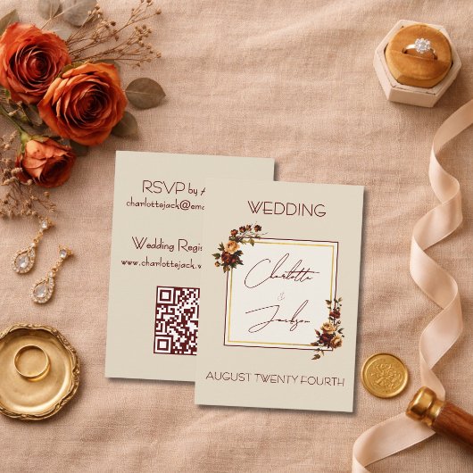 Elegant Romantic Rusty Rose Autumn Wedding Begleitkarte