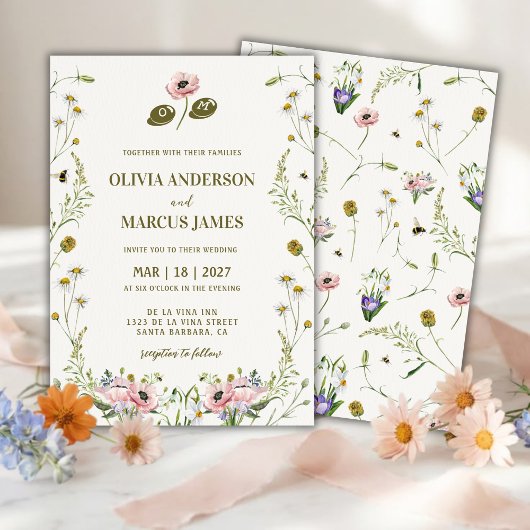 Elegant Romantic Spring Wildflower Wedding Einladung