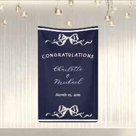 Elegant Romantic Wedding Navy Bow Congratulations  Banner