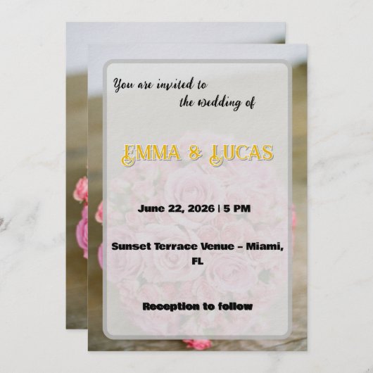 Elegant Romantic Wedding with Floral Ocean Einladung (Vorne/Hinten)