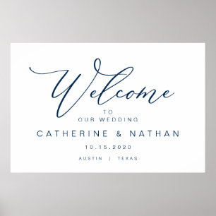 Elegant romantisch, marineblaue Schrift, Hochzeits Poster