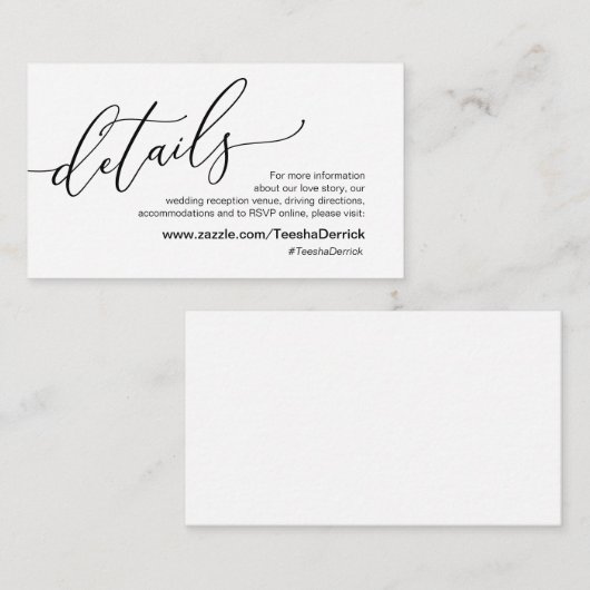 Elegant romantisch, schwarz, unsere Hochzeitsdetai Begleitkarte (Vorne/Hinten)