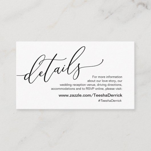 Elegant romantisch, schwarz, unsere Hochzeitsdetai Begleitkarte (Vorderseite)