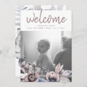 elegant | Romantische Blume | Watercolor Girl Baby Ankündigung (Vorne/Hinten)