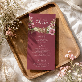 Elegant romantische rote rustikale Floral Menükarte
